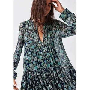 Free people Bohemian See it through Maxi Dress Twilight Floral Large Retro 70s thumbnail 5