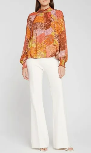 AURA Blouse Womens Size L Patchwork Tie Neck Long Sleeve Bohemian Relaxed Fit thumbnail 13