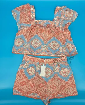 Candies Vintage Y2K Summer Boho Two Piece Juniors Top & Shorts 100% Rayon Size L thumbnail 1