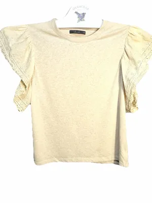NORDSTROMS DELUC Women’s Lace Detail Flutter Sleeve Crew Neck Top Shirt Size M thumbnail 2