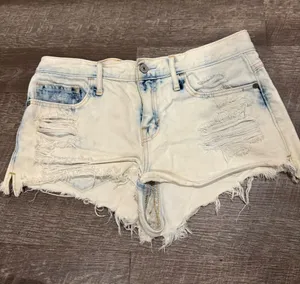 Abercrombie & Fitch Distressed Light Wash Low Rise Denim Shorts thumbnail 1