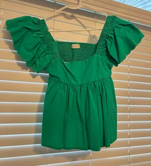 Green Cropped Ruffle Sleeve Top thumbnail 1