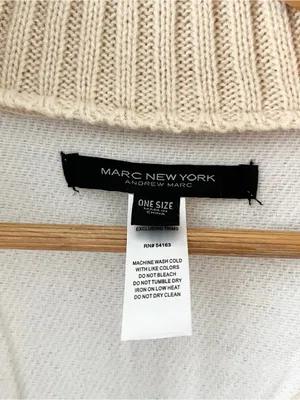 Marc New York Ivory Tan Oversized Gold Zip Up Fringe Hem Poncho thumbnail 3
