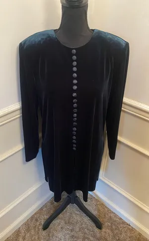 JBS Ltd Vintage Green Velvet Holiday Dress Button Front Midline Slit Zip Back thumbnail 1