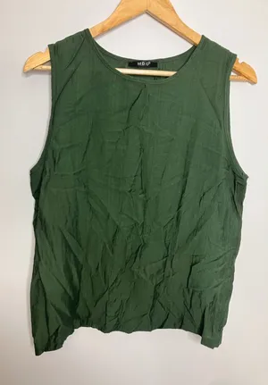 MDO Sleeveless Top Womens Medium Green Excellent Cotton Textured Tank Blouse thumbnail 1