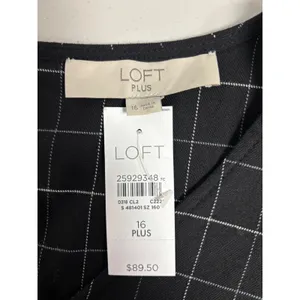 LOFT NWT Black Windowpane Plaid Flutter Sleeve Shift Mini‎ Dress 16 Plus $89 thumbnail 6