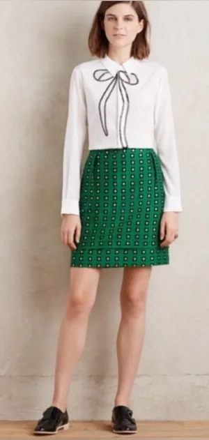Anthropologie HD in Paris‎ Garden Glimmer Christmas Green Tiered Flower Skirt 4 thumbnail 1