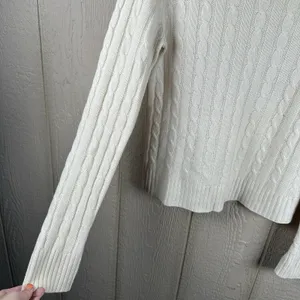 Vintage George 100% Cashmere Cable Knit Sweater Women's Sz Medium Ivory Crewneck thumbnail 3