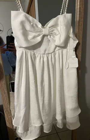 NWT Altar'd State Stassie White Short Pearl Bow Dress Graduation Dress thumbnail 1