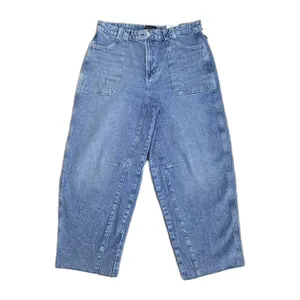 NWT Free Assembly Size 14 Light Wash Barrel Leg High Rise Utility Carpenter Jean thumbnail 2