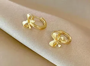 Gold Plated Dainty Bow Earrings thumbnail 3