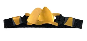 Vintage Black Woven Lock Belt Brass-Tone Abstract Buckle Brutalist Boho Chic thumbnail 1