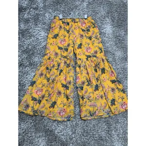 Janasya Yellow Floral Sharara Pants Women Size M Wide Leg Flared Palazzo Boho thumbnail 3