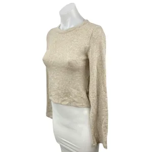 NEW Zara Women's Beige Long Sleeve Crew Neck Knit Slim Crop Sweater Top Size M thumbnail 2