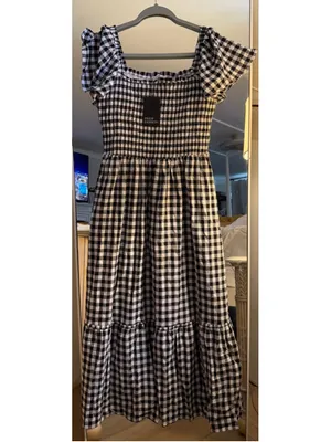 NEW Plaid Cotton 100% Cotton Smocked Square Neck Midi Lined Dress XL thumbnail 4