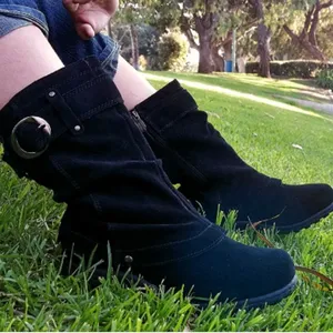 Khombu Black Suede Snow Boots Size 6 Leather Vintage Y2K Winter Zip Mid Calf thumbnail 2