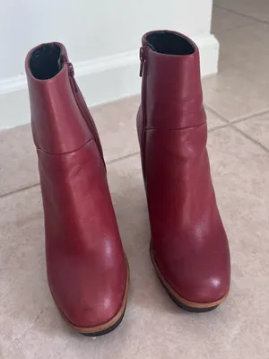 ALDO Burgundy Leather Platform Ankle Boots Y2K Chunky Heel 7.5 thumbnail 3