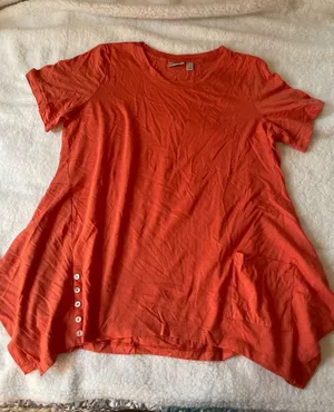 LOGO Lori Goldstein Cotton Modal Knit Top w/ Button Detail A290508 Orange Size L thumbnail 1