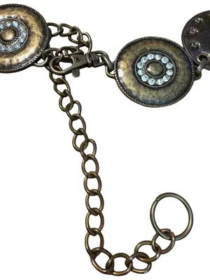 Vtg Navajo Style Metal Leather Disc Belt Rhinestones Chain Western Festival 45" thumbnail 4