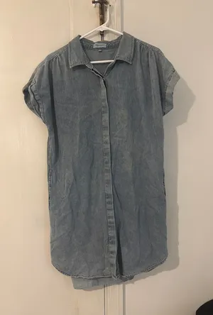 Denim Dress Button Up Short Sleeve Collared Neck thumbnail 1