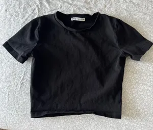 ZARA black cropped short sleeve tee shirt thumbnail 1