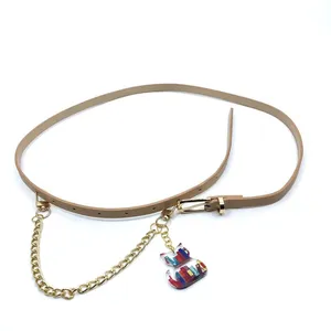 Tan Y2K Bookworm Cat Charm Skinny Chain Belt, Fits 33.5-35 Inches, X7GA1243 thumbnail 6