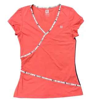 Eleven by Venus Williams Womens Coral Pink Navy Blue V-Neck‎ Athletic Top Size S thumbnail 1