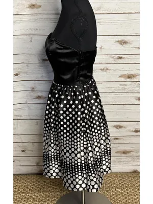 Aidan Mattox strapless cocktail dress Size 4 satin black white polka-dot retro thumbnail 5
