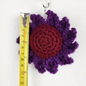 New Crochet Stuffed Flower Keychain Burgundy Purple Handmade Handcrafted thumbnail 5
