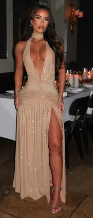Oh Polly Gold Sparkle Maxi Dress thumbnail 1