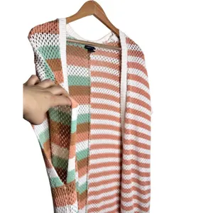 Torrid Long Open-Knit Cardigan Sweater Striped Multicolor Size 1X/2X Pastels thumbnail 3