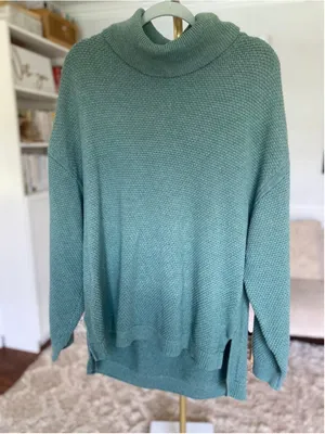 Free People FP Beach Cotton Turtleneck Sweater Sage Green Cozy Quiet Luxury Vaca Lounge Boho thumbnail 2