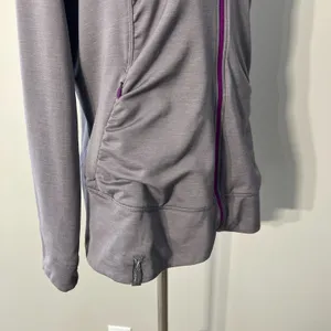 Salomon Hoodie Jacket Women Large Gray Ruched Full Zip Hiking Running Athleisure thumbnail 4
