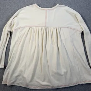 Easel Emma Tunic Top Women's Small S Ivory Red Contrast Stitch Long Sleeve NEW thumbnail 10