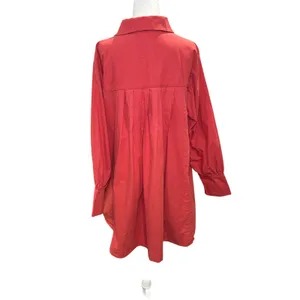 Aura Oversized Shirt Dress Large Rust Red Linen Cotton‎ Pleated Boho Tunic thumbnail 4
