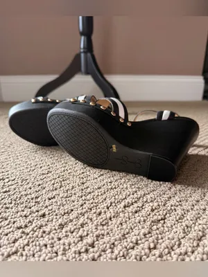 Jessica Simpson Tellira Black and White Leather Platform Strap Wedge Sandals thumbnail 6