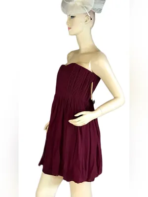 Alice & Olivia Burgundy Silk Chiffon Strapless "Mckell" Dress (10) thumbnail 4