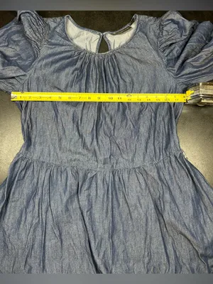 New York & Company Size L Denim Long Puff Sleeve Knee Length Dress thumbnail 5