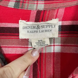 Denim & Supply Ralph Lauren Women M Red Black White Plaid Flannel Shirt Boho thumbnail 6