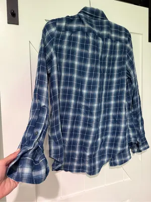 Ralph Lauren Blue Plaid 100% cotton Button-Up Shirt size medium! thumbnail 5