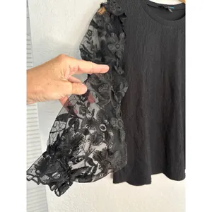 NEW Black Lace Sheer Long Sleeve Witchy Blouse Top Small Whimsygoth Halloween thumbnail 2