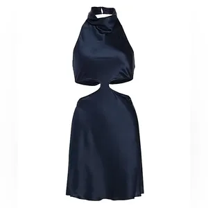 NEW NWT Amanda Uprichard X Revolve Kaye Cutout 100% Silk Mini Dress In Ink Navy thumbnail 3