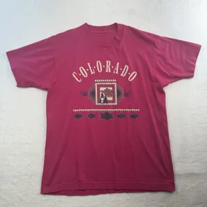 Source Unknown 90s‎ Vintage L Large Colorado Graphic T-Shirt Tee Pink Single Stitch Crew Neck thumbnail 2
