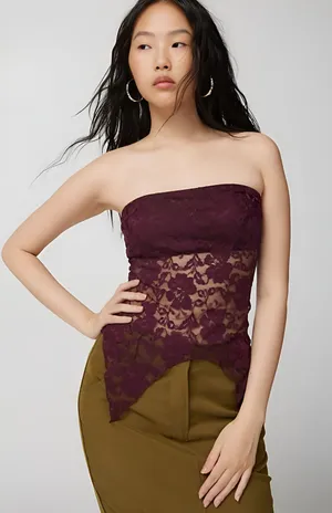 Urban Outfitters UO Urban Renewal Remnants Y2K Witchy Lace Asymmetric Tube Top L thumbnail 1