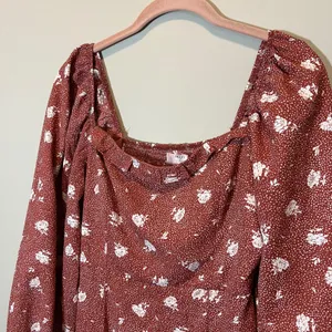 Dizzy Lizzy Rust Floral Polka Dot Puff Sleeve Square Neck Midi Dress Women's M‎ thumbnail 2