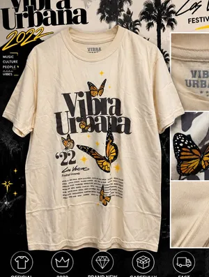 Vibra Urbana 2022 Butterfly Tee Light Yellow Size L NEW Festival Grounds thumbnail 1