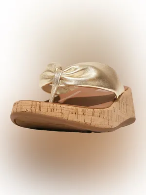 NWT FitFlop F-Mode Metallic Gold Leather Cork Platform Sandals thumbnail 5
