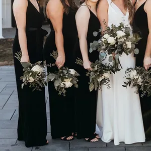 David’s Bridal V-Neck Velvet Jumpsuit with Tie Waist thumbnail 7