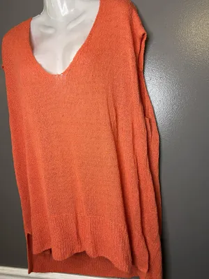 Free People Sweater Tunic Womens Medium Orange Open Knit V Neck Sleeveless Boho thumbnail 4