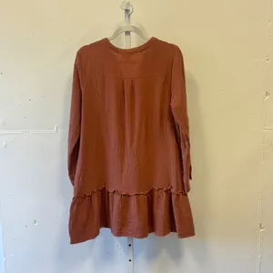 Vanilla Bay Rust Cotton Gauze Button Down Oversized Tunic Mini Dress Sm Relaxed thumbnail 2